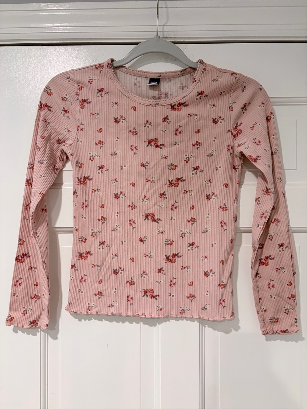 Old Navy Pink Floral Ribbed Long-Sleeve Tee